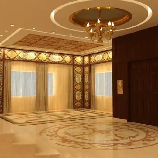 مشروع تصميم ديوان الخريسات الذي نفذته شركة أيوب استيتية العالمية يشمل تنفيذ التصميم الداخلي والأسقف والجدران والإضاءة والديكور بأسلوب فاخر.